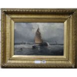 William Wilson (fl. 1884-1892, oil on canvas, fishing boats in a choppy sea, signed, 30 x 45cm