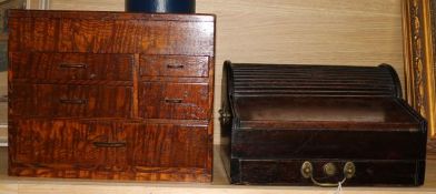 A small Victorian desk slope with tambour shutter and a small Korean chest fitted with drawers