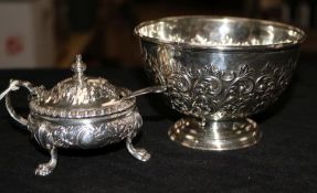 A 19th century Scottish silver mustard pot and a later silver sugar bowl.