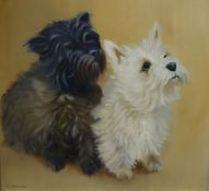 Catling, oil on board, portrait of two terriers, 37 x 39cm