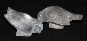 Two Lalique Birds, (both damaged) 12 cm & 9 cm