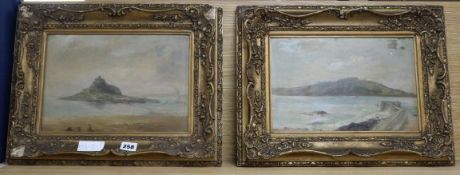 19th century English school, pair of oils on canvas 'St. Michaels Mount'' and ''Bovisand Pier'' 20 x