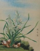 A Chinese painting of flowers and rockwork