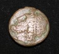 A Sicily Syracuse Hieron II bronze coin, c 275-216 BC, obverse, head of Poseidon, reverse, trident