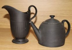 A black basalt teapot and a jug, possibly Turner