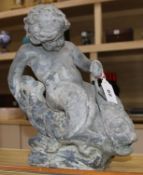 A small lead Putti fountain