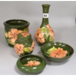 A group of Moorcroft Hibiscus dishes, two vases and a jardiniere (6)