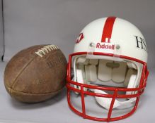 An American football and helmet