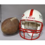 An American football and helmet