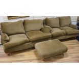 Two modern two seater settee's and a large footstool