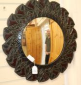 A William Wallis circular leather wall mirror,W.57cm