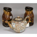 A Royal Doulton teapot and cover & 2 Doulton Kingsware toby jugs