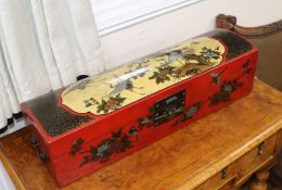 A 19th century Chinese painted leather dome top box