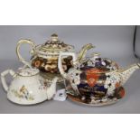 Two Imari pattern teapots & covers, Royal Worcester teapot & cover