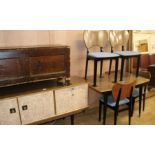 A 1960's dining suite, sideboard W.152cm