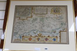 John Speede, coloured engraving, Map of Sussex Described, 39.5 x 52.5cm