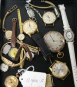 A small group of assorted wrist watches etc. including a 9ct fob watch.