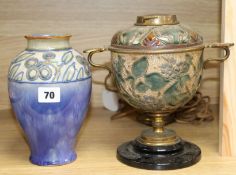 A Doulton Lambeth oil lamp and a later vase