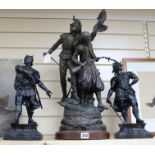 A large Spelter group and a pair of Spelter figures