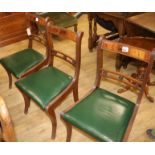 Three Regency style dining chairs with green leather seats