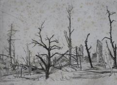 Sir William Rothenstein (1872-1942), drypoint etching, War Desolation The Flanders Front, 20 x 26.