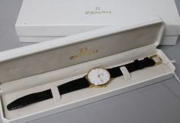 A Zenith 9ct gold-cased gentleman's wristwatch, with date aperture, on Zenith crocodile leather