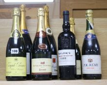 A quantity of champagne and a bottle of vintage port