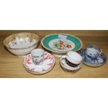 A Liverpool blue and white teabowl and saucer and one other 18th century and later ceramics