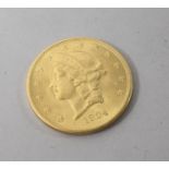 A 1904 US Liberty twenty dollar gold coin, GVF.