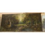 Franklyn, oil on canvas, Figures in a woodland, 36 x 76cm and a smaller oil signed C. Morris