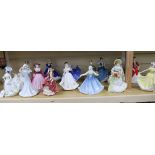 Thirteen Royal Doulton figurines and five Coalport figurines