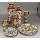 Five Japanese ceramic vases & Famille Verte Plates