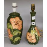 Two Moorcroft Hibiscus table lamps