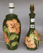 Two Moorcroft Hibiscus table lamps