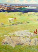 Henry Young Alison (1889-1972)oil on canvasChickens and cattle in a coastal field60 x 44cm