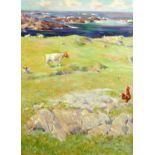 Henry Young Alison (1889-1972)oil on canvasChickens and cattle in a coastal field60 x 44cm