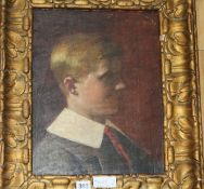 Alfred Denzel (?), oil on panel, Head and shoulder portrait of a boy, signed, oil on panel 39 x