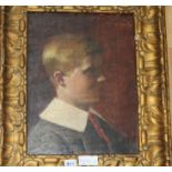 Alfred Denzel (?), oil on panel, Head and shoulder portrait of a boy, signed, oil on panel 39 x