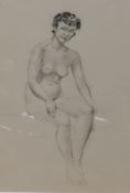 Victorian pencil and wash portrait of a lady, 45 x 30cm and a later nude study