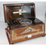 A Victorian mother of pearl inlaid rosewood tea caddy