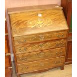 An Edwardian brass and mother of pearl inlaid mahogany bureau, W.78cm