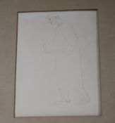 Modern British, pen and ink sketch of a walking man, 26 x 19cm, unframed