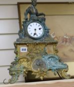 A 19th century French Spelter mantel clock with figural surmount (a.f.)