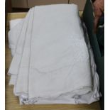 A circular linen tablecloth - napkin set & various other cloths