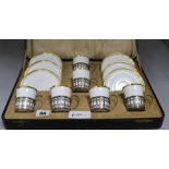 A boxed Shelley coffee set of silver cup holders