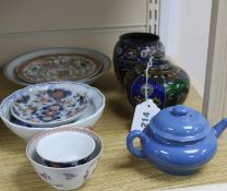 A group of Japanese and Chinese porcelain and cloisonne enamels