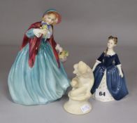 Three Royal Doulton figures, a crouching lady '404' c.1927 Lady Charmain HN1948 & Debbie HN2385
