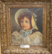 M.A. Clay, oil on canvas, Portrait of a lady wearing a bonnet, 34 x 29cm