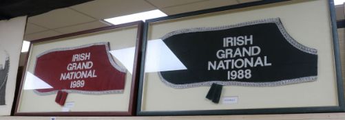 2 framed Irish Grand National saddle covers 1988, 1989