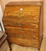 An Edwardian brass and mother of pearl inlaid mahogany bureau, W.78cm